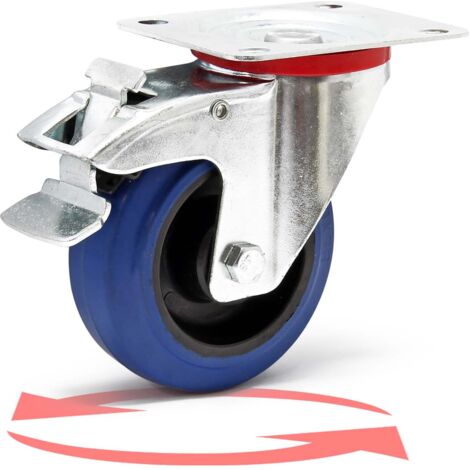 Wiltec Ruota piroettante con freno 100mm max 150 kg con piastra di montaggio, per carrelli, mobili