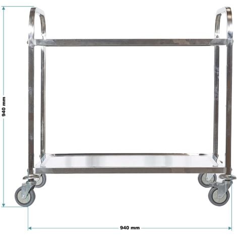 Wiltec Carrello portavivande in acciaio inox 2 ripiani freni max 150kg Carrello da cucina