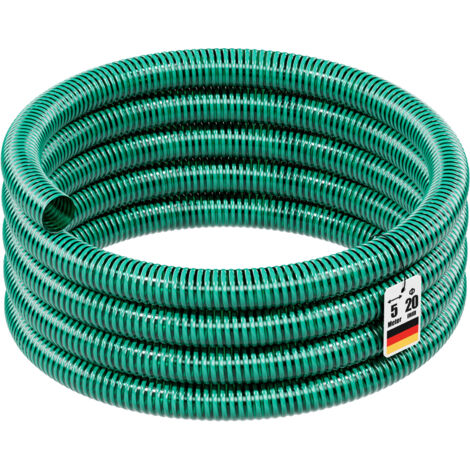Wiltec Tubo spiralato per aspirazione, verde, da 5 m 20 mm (3/4"), per pompe - Made in Europe