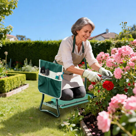 InnovaGoods Situl - Panca Da Giardino Pieghevole 3 In 1 Con Borsa Portattrezzi, Seduta O Ginocchiella Ergonomica