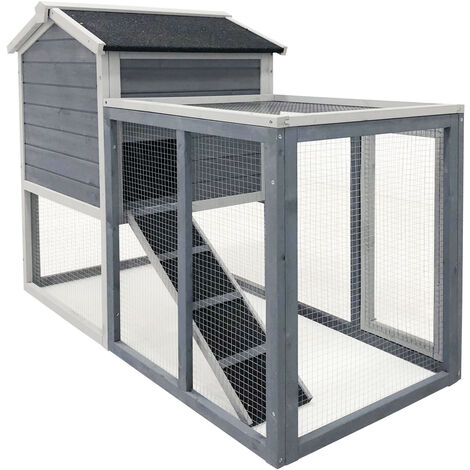 Conigliera con recinto esterno, rifugio rialzato grigio legno di abete