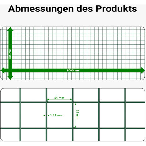 Rete Metallica Zincata Con Rivestimento PVC Verde, Maglia 25x25 Mm, Altezza 100 Cm, Lunghezza 25 M - Per Recinzioni, Voliere, Protezione Piante