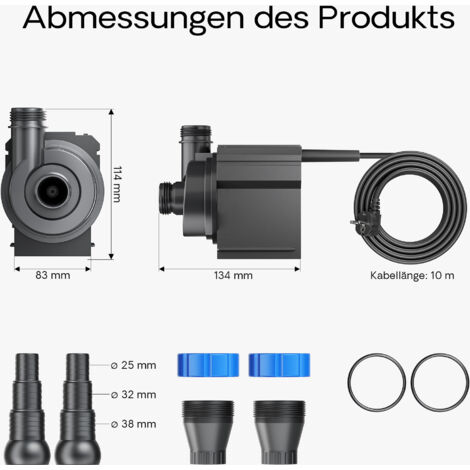 Pompa Per Laghetto NEO-8000 SuperECO - Portata 8000 L/h, 70W, Per Filtrazione E Circolazione Acqua, Anti Intasamento - Foto 10