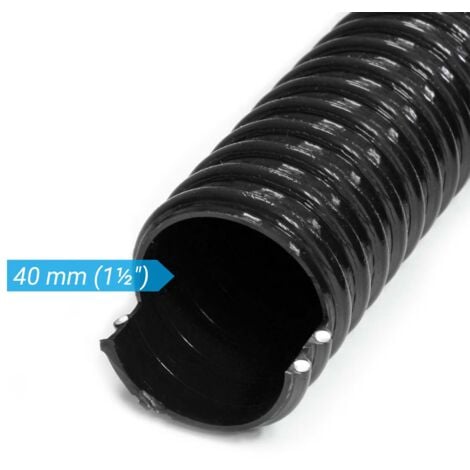 Wiltec Tubo spiralato per pompe nero 5m Ø 40 mm (1 1/2″) con spirale rinforzata in PVC anti-attorcigliamento