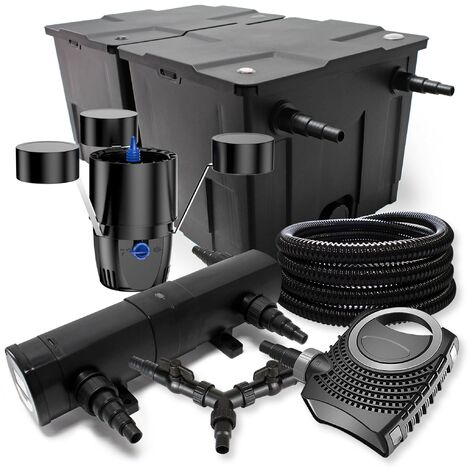 Set SunSun Filtro 60.000l Chiarificatore laghetto 36W Pompa NEO10000 80W Tubo 25m Skimmer