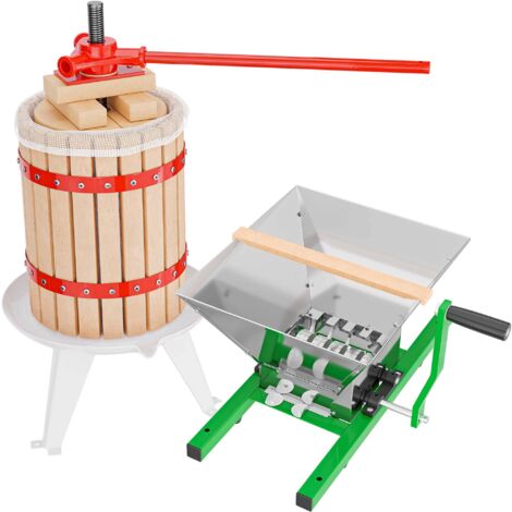 Wiltec Set Mulino macina frutta 7 l e Torchio frutta 18 l con gabbia in legno e scacco di spremitura