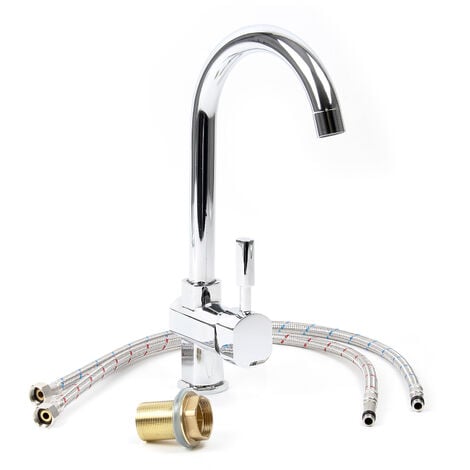 Wiltec Rubinetto da cucina girevole a 360° cromato con raccordo da 16,41mm (3/8")