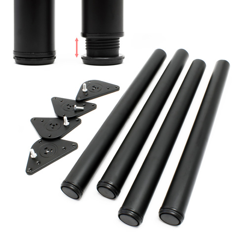 Set 4 gambe tavolo regolabili in acciaio inox nero Ø 60mm 710mm