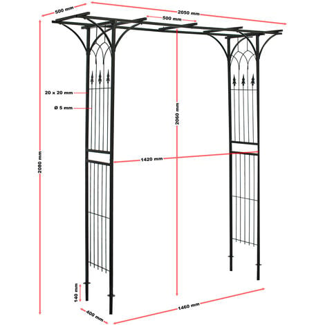 Arco da giardino per rose piante rampicanti 205x50x208cm acciaio