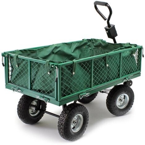 Wiltec Carrello da trasporto con sponde ribaltabili max 300 kg, incl.telone, per giardino campagna