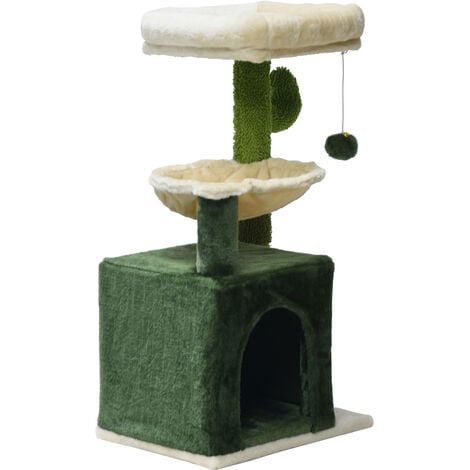 Tiragraffi Per Gatti A Forma Di Cactus - Torre Gioco 102 Cm Con Amaca E Condominio, Verde