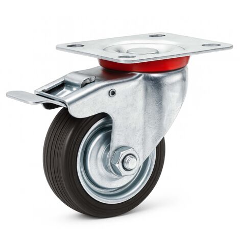Wiltec Ruota piroettante doppio stop max 50kg 75mm con freno e piastra di montaggio per carrelli, mobili
