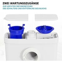 per acque reflue e feci collegamento frontale Trituratore wc WilTec 3/1 450W prevalenza 7m 