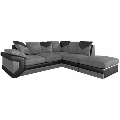 Dino Jumbo Cord Fabric 4 Seater L-Shape Corner Sofa in Grey (Right Hand Corner)