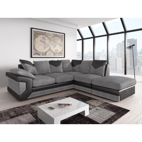 Dino Jumbo Cord Fabric 4 Seater L-Shape Corner Sofa in Grey (Right Hand Corner)