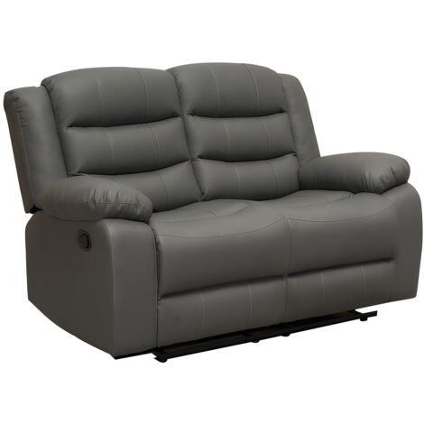 Roma Leather Recliner 2 Seater Sofa in Grey