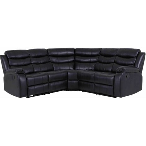 Roma Corner Leather Recliner Sofa in Black