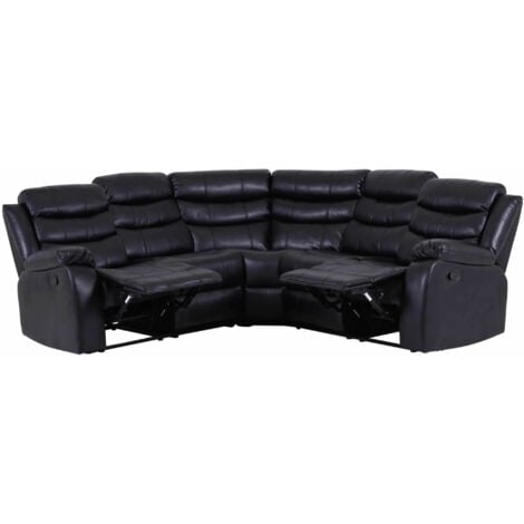 Roma Corner Leather Recliner Sofa in Black