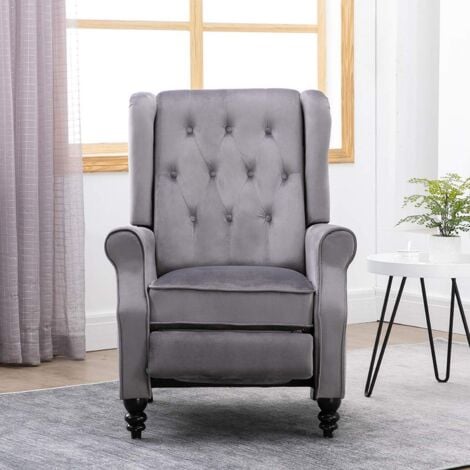 Althorpe Velvet Push Back Recliner Armchair in Grey