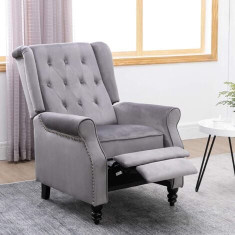 Althorpe Velvet Push Back Recliner Armchair in Grey