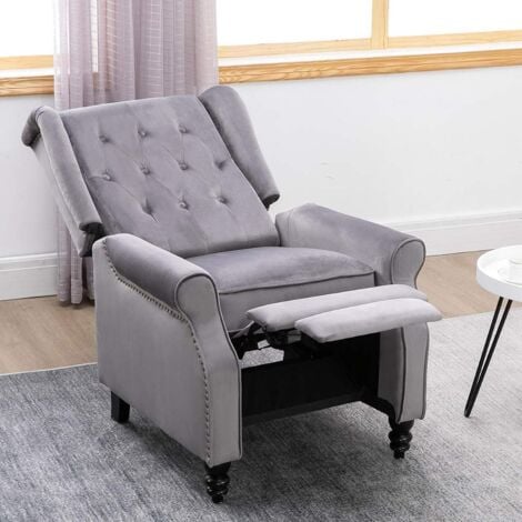 Althorpe Velvet Push Back Recliner Armchair in Grey