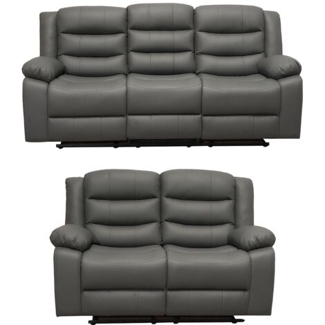 Roma Leather Recliner 3+2 Sofa Set with Cupholders in Grey