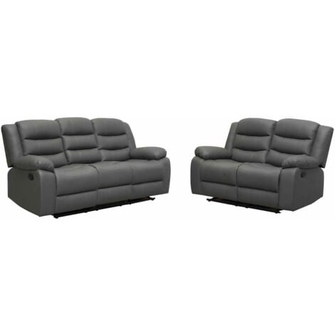 Roma Leather Recliner 3+2 Sofa Set with Cupholders in Grey