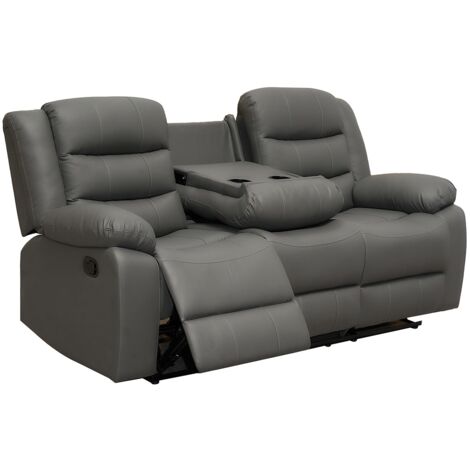 Roma Leather Recliner 3+2 Sofa Set with Cupholders in Grey