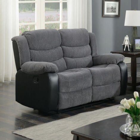 Roma Jumbo Cord Fabric Recliner 2 Seater Sofa in Grey