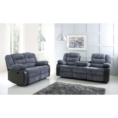 Roma Jumbo Cord Fabric Recliner 2 Seater Sofa in Grey