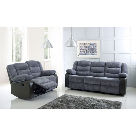 Roma Jumbo Cord Fabric Recliner 2 Seater Sofa in Grey