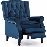 Luxury Life Althorpe Reclining Armchair Manual Push Back Recliner Small Sofa. Gaming Bedroom Armchair (Blue, Velvet)