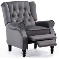 Luxury Life Althorpe Reclining Armchair Manual Push Back Recliner Small Sofa. Gaming Bedroom Armchair (Grey, Velvet) - Grey