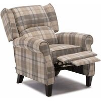 Luxury Life Eaton Tartan Armchair Fabric Manual Push Back Recliner. Gaming Bedroom Armchair (Beige) - Beige