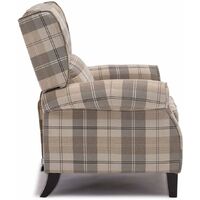 Luxury Life Eaton Tartan Armchair Fabric Manual Push Back Recliner. Gaming Bedroom Armchair (Beige) - Beige
