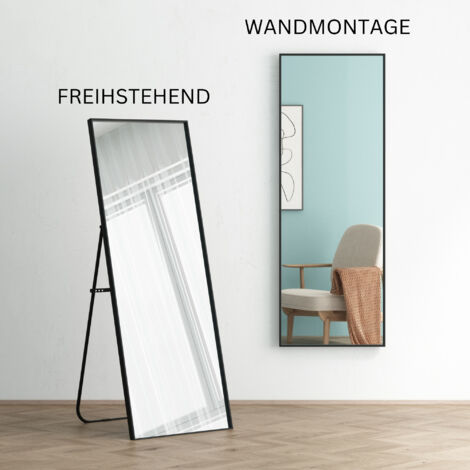 Albatros Ganzkörperspiegel –Rechteckig Spiegel mit schwarzem Rahmen - Standspiegel oder großer Wandspiegel im modernen Design, 140 x 50 cm groß – hochwertiges und nachhaltiges Glas