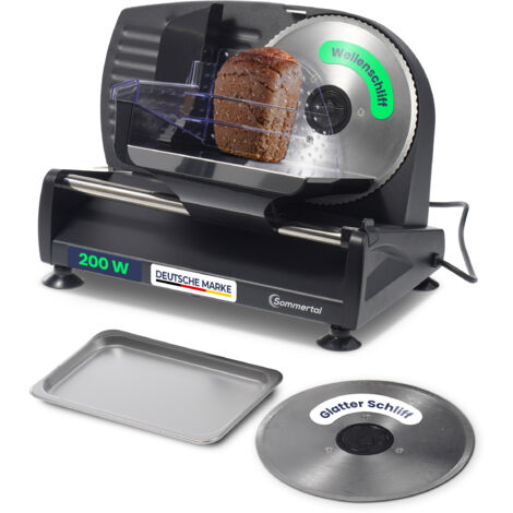 Sommertal Allesschneider AS190 DUAL 200 W Edelstahlmesser mit Wellenschliff und glatten Schliff, platzsparend, elektrische Schneidemaschine Brotschneidemaschine, Profi Aufschnittmaschine Modern 0-15mm