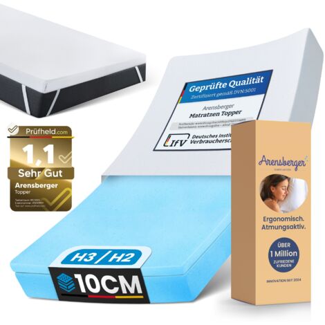 Arensberger Matratzen Topper LUXURY, 140x200cm, Gelschaum und Memory Gel Foam Matratzentopper, waschbar, geeignet für Federkern & Matratzen, Höhe 10cm