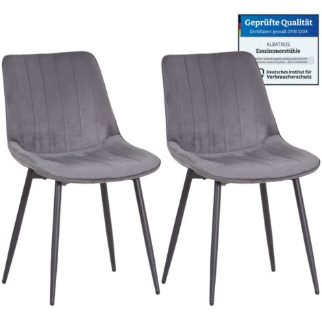 Albatros BOSA Samtstuhl Grau – 2er-Set Esszimmerstühle im modernen Retro-Design, gepolstert & ergonomisch, DEKRA-geprüft, pflegeleichter Bezug (1/5)