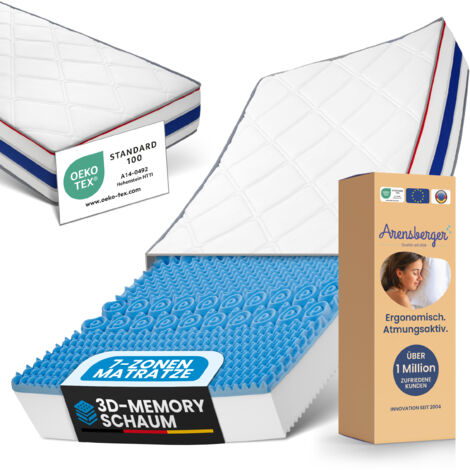 RELAXX Gel Matratze 160x200 cm mit 3D Memory Foam - 7 Zonen 25cm Höhe H2/H3 - Wendbare Kaltschaummatratze mit optimaler Druckentlastung