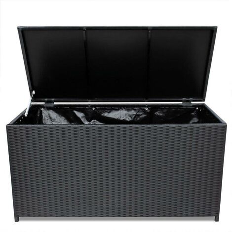 Hommoo Garden Storage Box Black 150x50x60 cm Poly Rattan