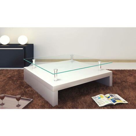 Hommoo Coffee Table with Glass Top White VD30957