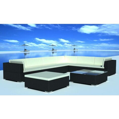 Hommoo 8 Piece Garden Lounge Set with Cushions Poly Rattan Black VD33959