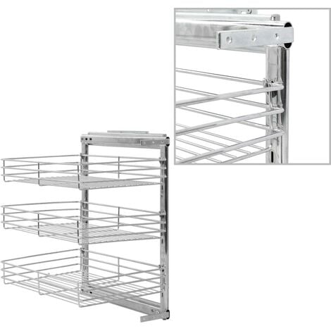 Hommoo 3-Tier Pull-out Kitchen Wire Basket Silver 47x35x56 cm VD30788
