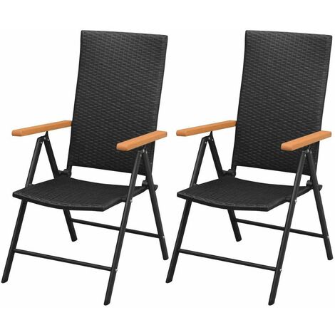 Hommoo Stackable Garden Chairs 2 pcs Poly Rattan Black VD27279