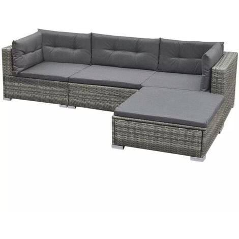 Hommoo 5 Piece Garden Lounge Set with Cushions Poly Rattan Grey VD33982