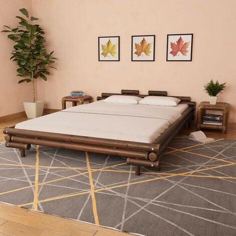 Dark brown wood on sale queen bed frame