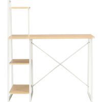 Hommoo Desk with Shelving Unit White and Oak 102x50x117 cm