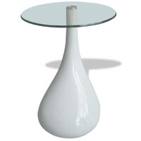 Hommoo Coffee Table with Round Glass Top High Gloss White VD08161