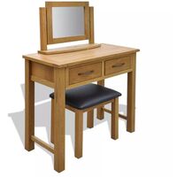 Hommoo Dressing Table with Stool Solid Oak Wood VD09394